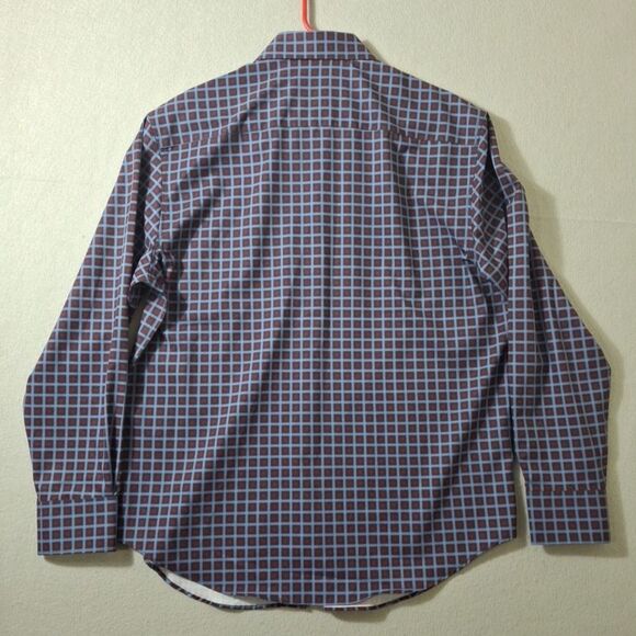 Society of Threads Dress Shirt Mens Large Blue Check No Iron 4 Way Stretch Slim - Picture 6 of 8